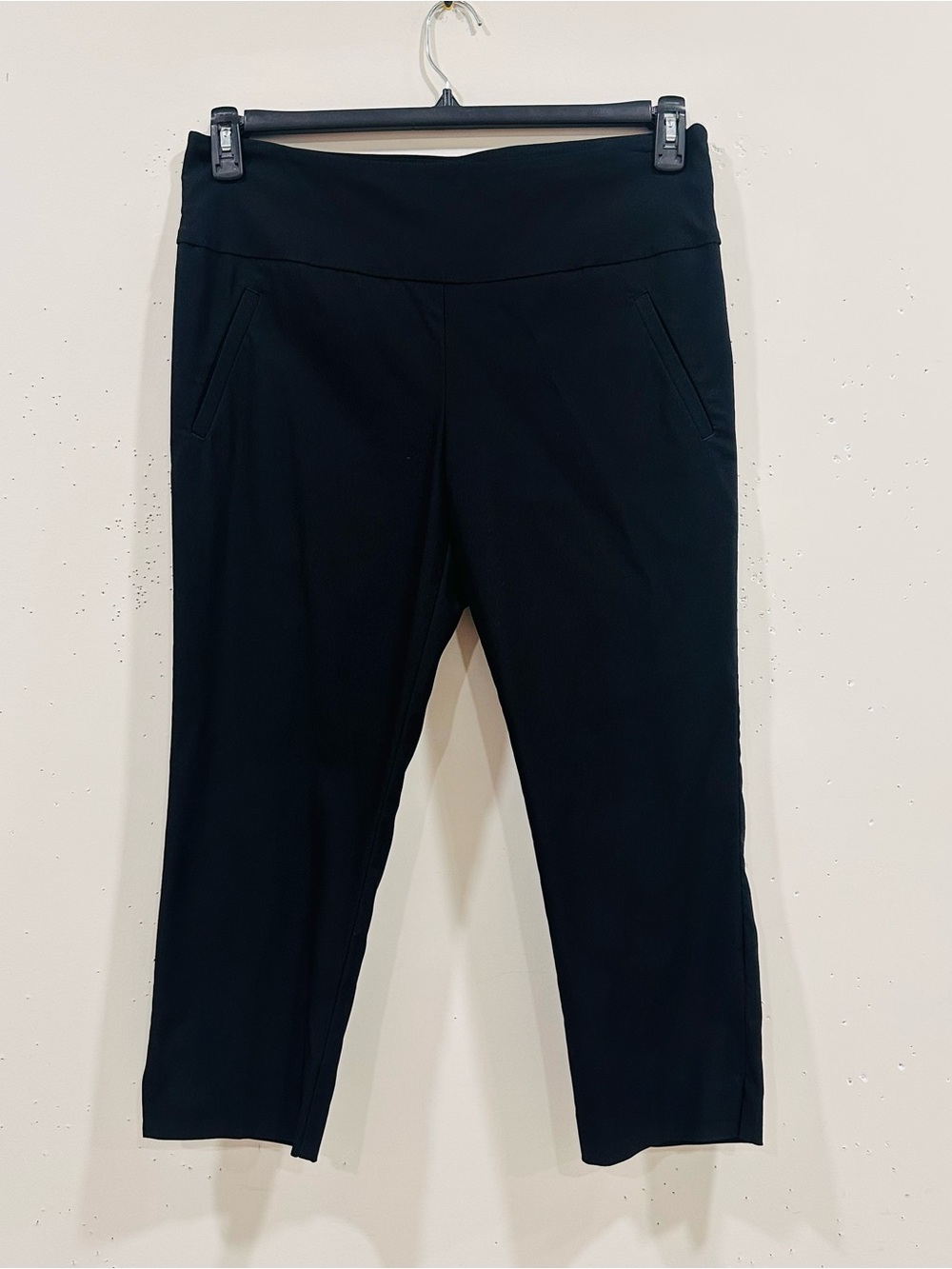 Counterparts Black Pull-On Crop Pants Women's Size L Stretch Capri Pockets Leg